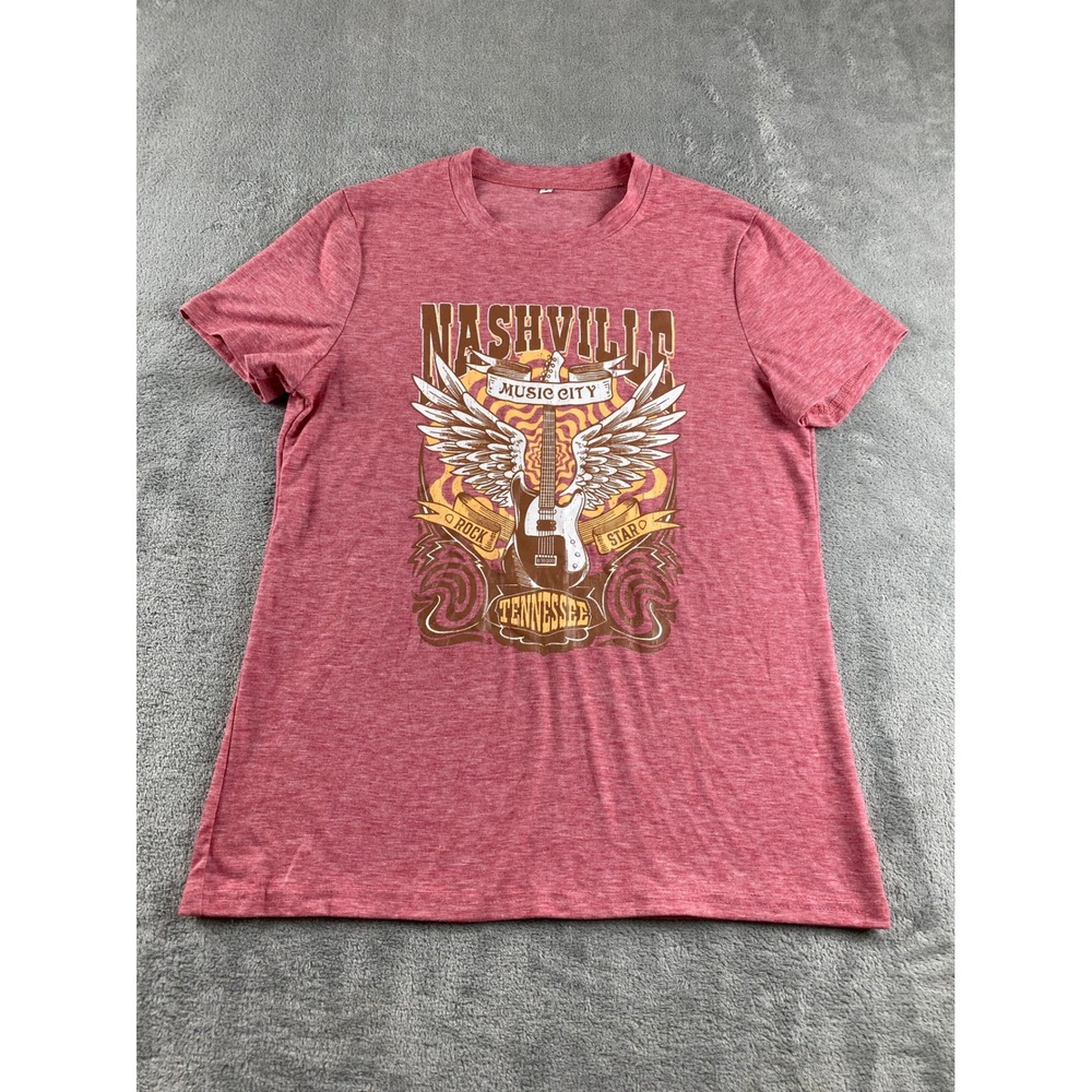 Nashville Music City Guitar Wings Tennessee Graphic T Shirt‎ Womens Small Red